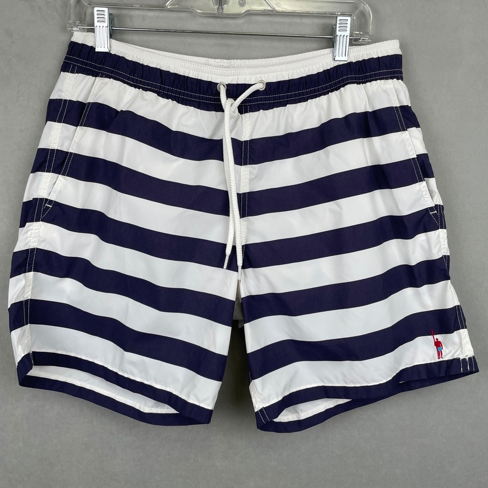 J.Crew Men Navy White Striped 6 Inch Inseam Swim Trunk K8042 Preppy Resort M NEW